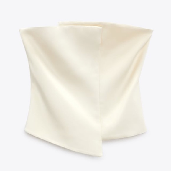 Zara ivory white satin asymmetrical wrap zipper back strapless tube top - Picture 7 of 8